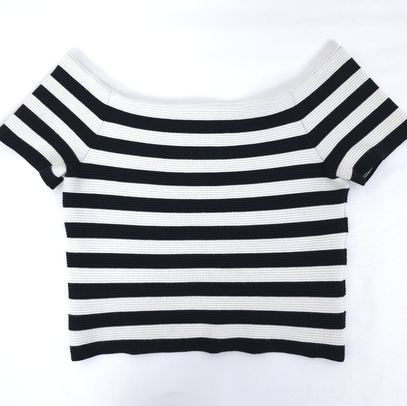Alice + Olivia Tops - Alice + Olivia Boat neck Nautical Stripe thick knit Crop Top
